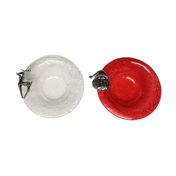 Lots of 2 Christmas Santa & Reindeer Glass dish with Santa 6.5” - Picture 1 of 10